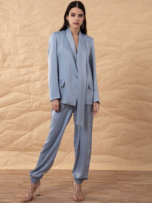 Buy RSVP by Nykaa Fashion Blue Solid Notch Lapel Blazer Ankle