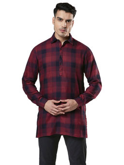 Ethnix By Raymond - Maroon Checkered Short Kurta