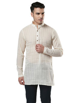 Ethnix By Raymond - Beige Striped Short Kurta