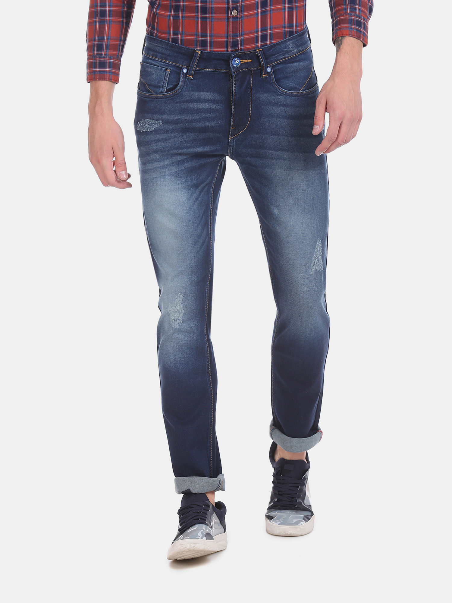 Buy Ruf \u0026 Tuf Blue Slim Fit Faded Jeans 