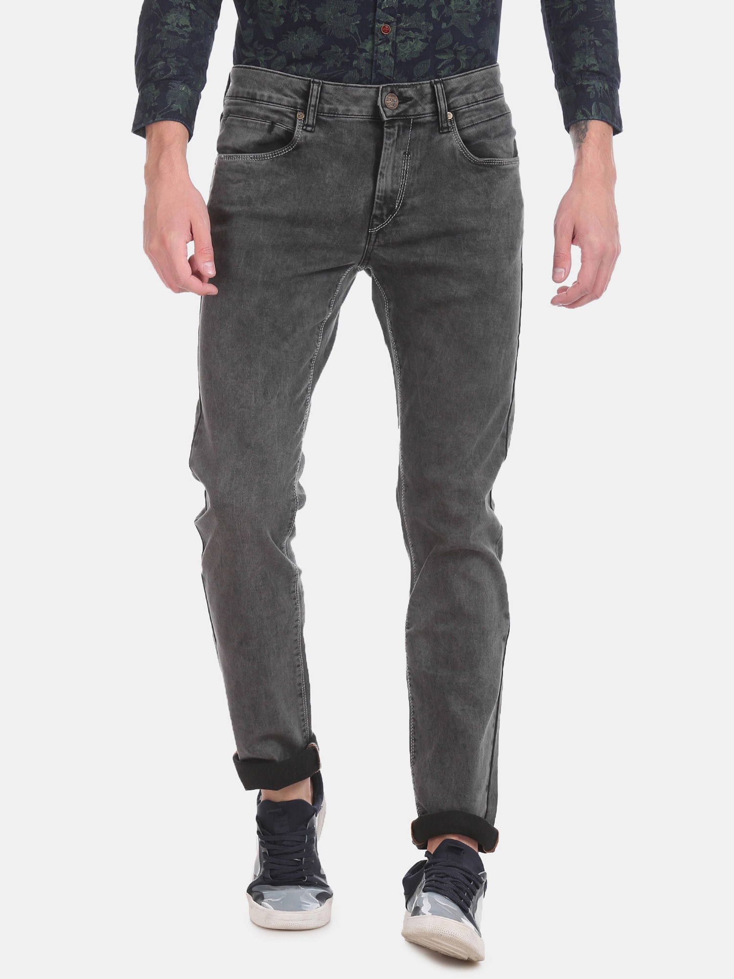 Tuf Grey Washed Slim Fit Jeans 