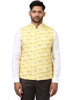 Ethnix By Raymond - Light Yellow Solid Nehru Jacket