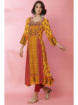 Biba - Mustard Rayon Straight Kurta