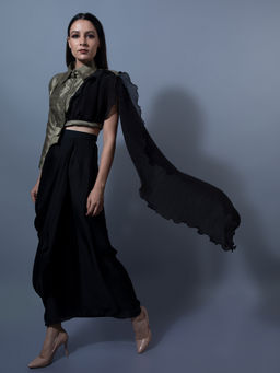 RISHI & VIBHUTI - Black Skirts With Blouse - Customisable (Set of 2)