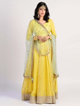 RISHI & VIBHUTI - yellow Printed Anarkali And Dupatta (Set of 2)