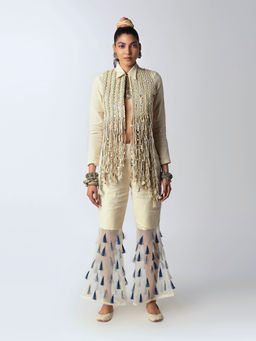 RISHI & VIBHUTI - Cream Grey Drop Pant Set - Customisable