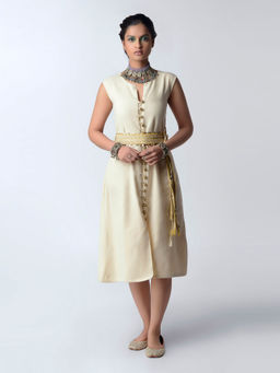 RISHI & VIBHUTI - Ivory Dafodil Knee Length Dress - Customisable