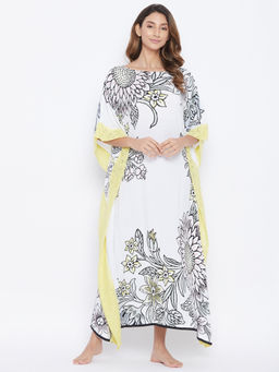 The Kaftan Company - Printed Sunflowers And Lilies Resortwear Kaftan - White