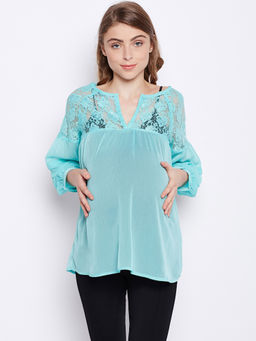 Oxolloxo - Minty Amouge Lace Detail Maternity Top With Cami - Green