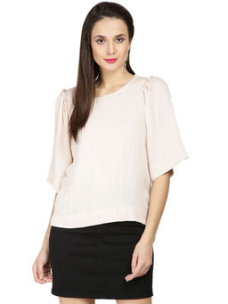 Gipsy - Women Beige Round Neck Half Sleeves Top