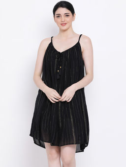 Oxolloxo - Courtney Vinaya Lurex Regular Nightwear Dress - Black