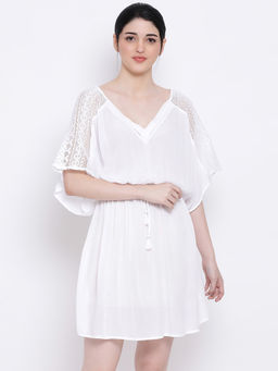 Oxolloxo - Brenda Pearl Crochet Stylized Nightwear Kaftan - White