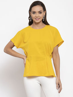 Gipsy - Women Round Neck Short Sleeves Solid Yellow Color Tops