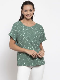 Gipsy - Women Round Neck Short Sleeves Olive Color Tops