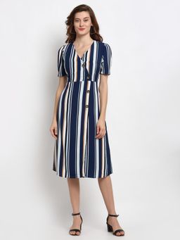 Gipsy - Navy Blue Midi Length V-Neck Synthetics Dress