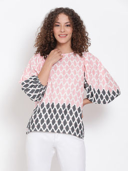 Oxolloxo - Pink Printed Statement Sleeve Top