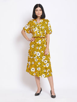 Oxolloxo - Floral Yellow Midi Women Dress