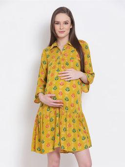 Oxolloxo - Mustard Printed Maternity Dress