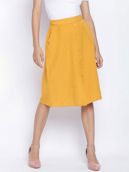 Oxolloxo - Sun Glaze Solid Button Down Women Skirt