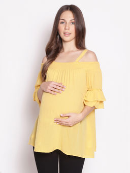 Oxolloxo - Yellow Cold Shoulder Maternity Top