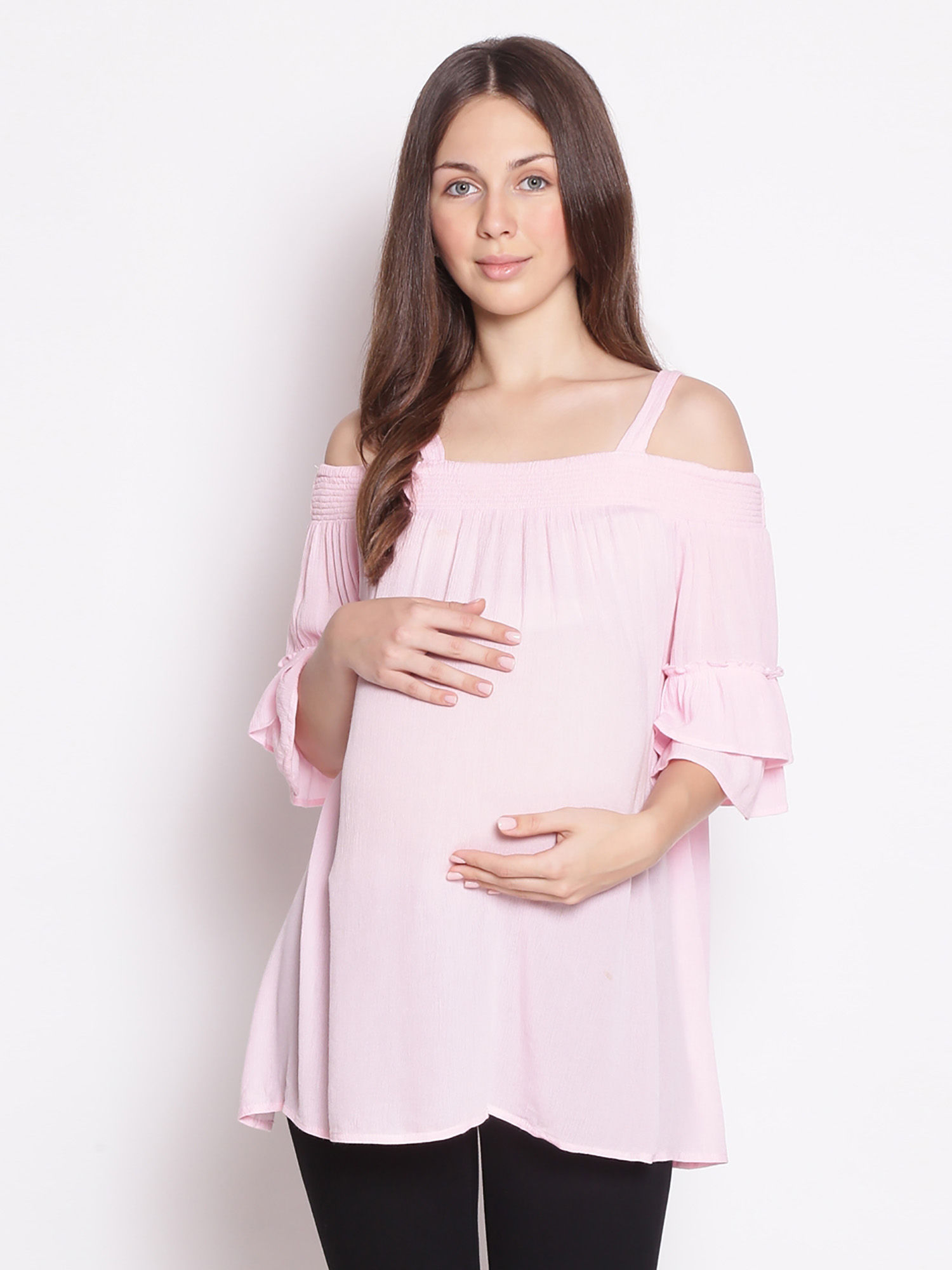 oxolloxo Baby Pink Cold Shoulder Maternity Top-picture-11