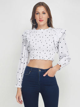 Oxolloxo - Frill Me Up In Polka Women's Crop Smocked Top