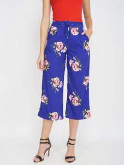 Oxolloxo - Bright Blue Floral Women's Flared Pant