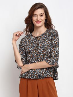 Gipsy - Black Medium Length Tie - Up Rayon Crepe Blouse
