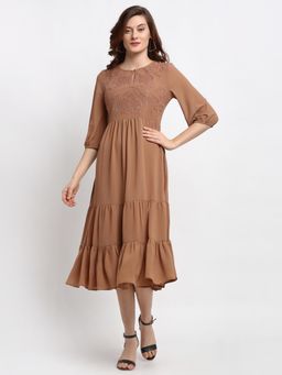 Gipsy - Khaki Midi Length Round Neck Polyester Dress