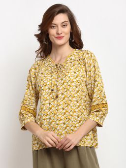 Gipsy - Yellow Medium Length Tie - Up Rayon Tunic