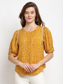 Gipsy - Mustard Medium Length Round Neck Rayon Tunic