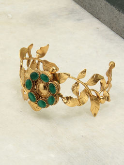 Suhani Pittie - Gold Rose Vine Cuff With Green Crystals