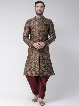 HANGUP - Brown Printed Sherwani And Pjyama (Set of 2)