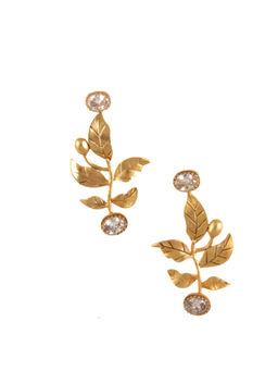 Suhani Pittie - Gold Serrate Leaves Earrings With Crystals