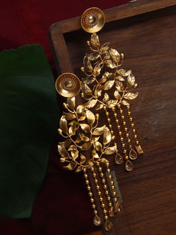 Suhani Pittie - Gold Toned Rose Vine Earrings With Crystal-Ended Tassels