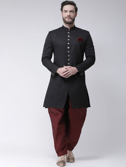 HANGUP - Black Solid Sherwani And Pyjama (Set of 2)