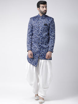 HANGUP - Navy Blue Printed Sherwani And Pyjama (Set of 2)