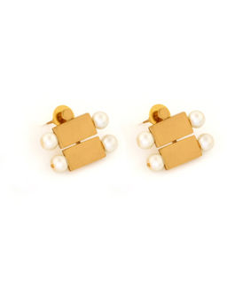 Suhani Pittie - Gold Toned Brick & Pearl Stacked Duo Stud Earring