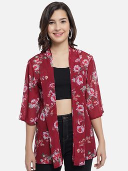 Trend Arrest - Maroon Floral Print Shrug