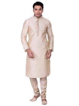 Manyavar - Silk Blend Beige Kurta Churidar (Set of 2)