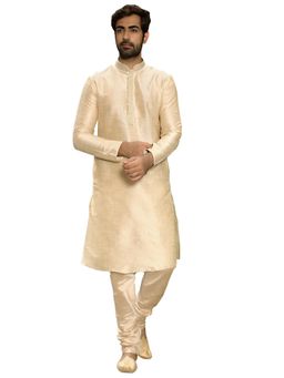 Manyavar - Silk Blend Cream Kurta Churidar (Set of 2)