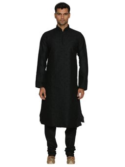 Manyavar - Silk Blend Black Kurta Churidar (Set of 2)
