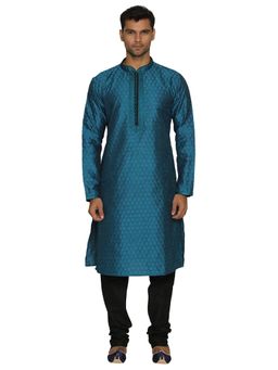 Manyavar - Silk Blend Blue Kurta Churidar (Set of 2)