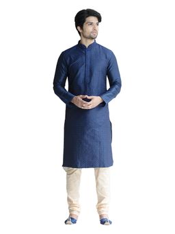 Manyavar - Silk Blend Blue Kurta Churidar (Set of 2)