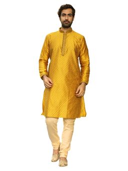 Manyavar - Silk Blend Mustard Kurta Churidar (Set of 2)