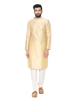 Manyavar - Fawn Silk Blend Kurta Churidar (Set of 2)