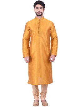 Manyavar - Mustard Silk Blend Kurta Churidar (Set of 2)