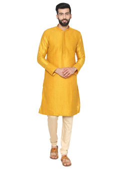 Manyavar - Orange Silk Blend Kurta Churidar (Set of 2)