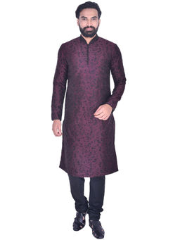 Manyavar - Wine Silk Blend Kurta Churidar (Set of 2)