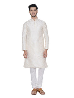 Manyavar - Cream Self Design Kurta And Churidar (Set of 2)